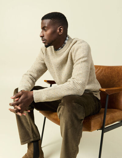 Pull droit manches longues beige homme
