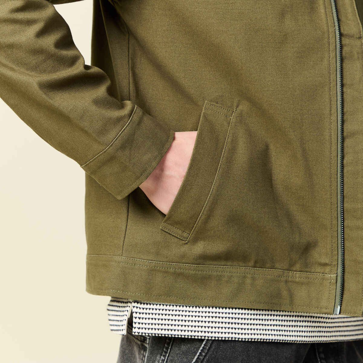 Blouson droit court en coton vert kaki homme