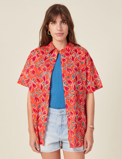 Chemise en coton manches courtes orange femme