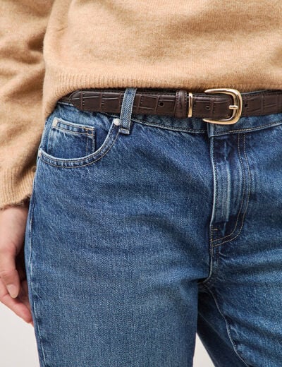 Ceinture fine en cuir marron femme