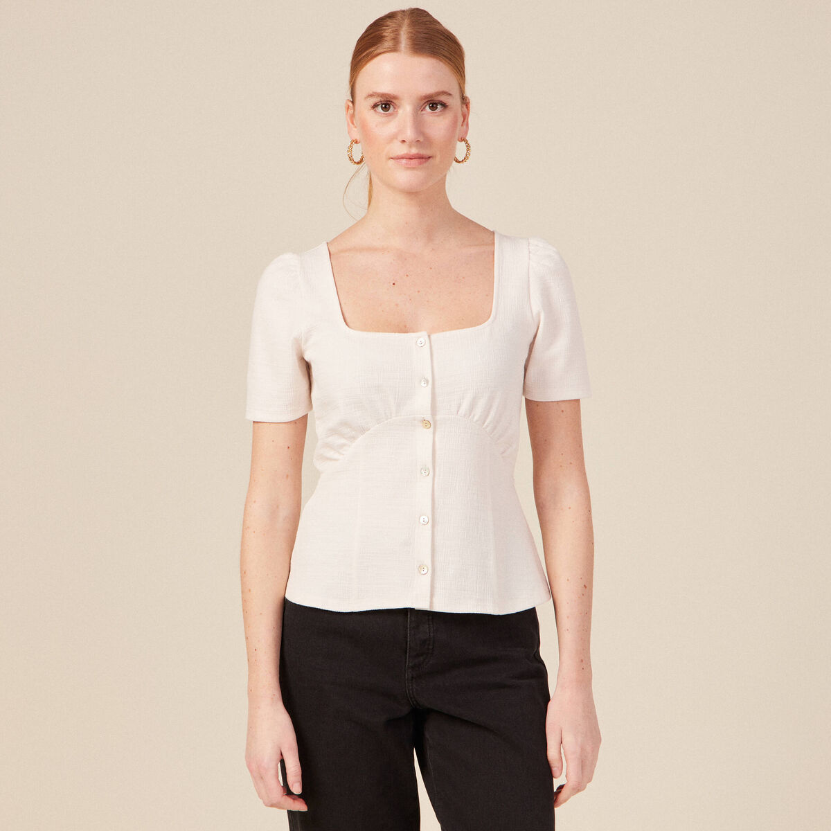 T-shirt manches courtes ecru femme