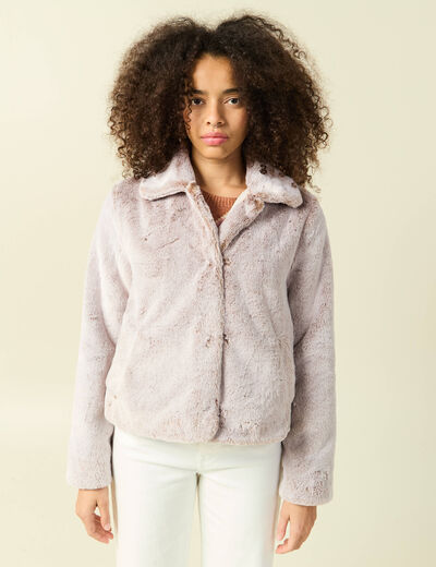 Manteau droit court col classique beige femme