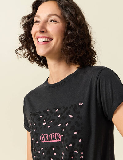T-shirt en coton manches courtes noir femme