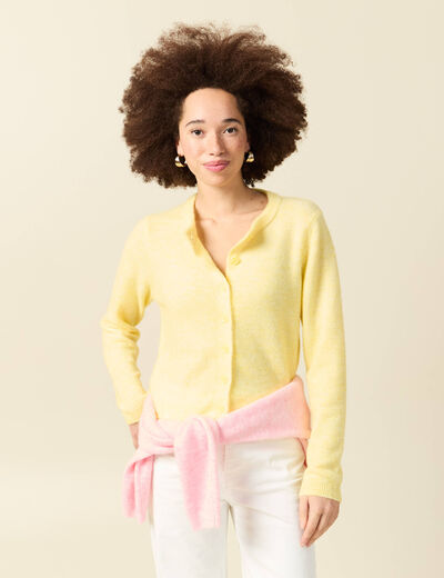Gilet col rond jaune pastel femme