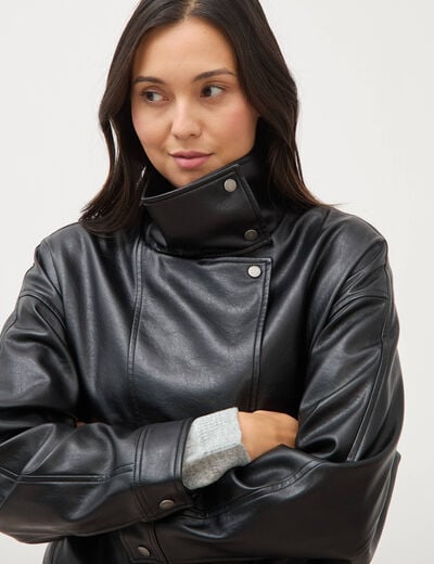Blouson manches longues similicuir noir femme