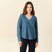 Pull manches longues col en V bleu gris femme