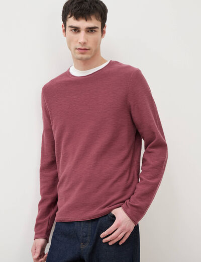 Pull fin en coton manches longues vieux rose homme