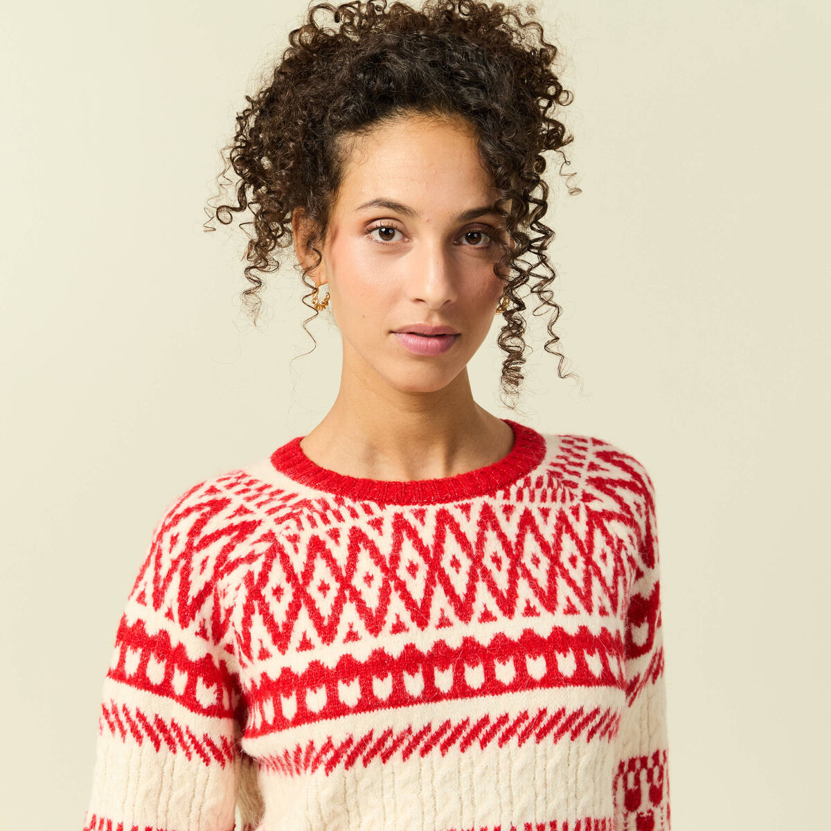 Pull manches longues col rond rouge femme