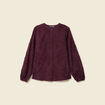 Chemise col rond manches longues brod&eacute;e prune femme