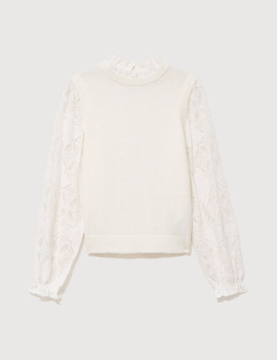 Pull droit col montant manches longues ecru femme