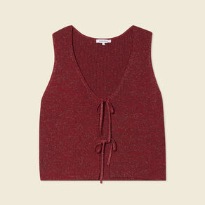 Débardeur tricot noué rose framboise femme
