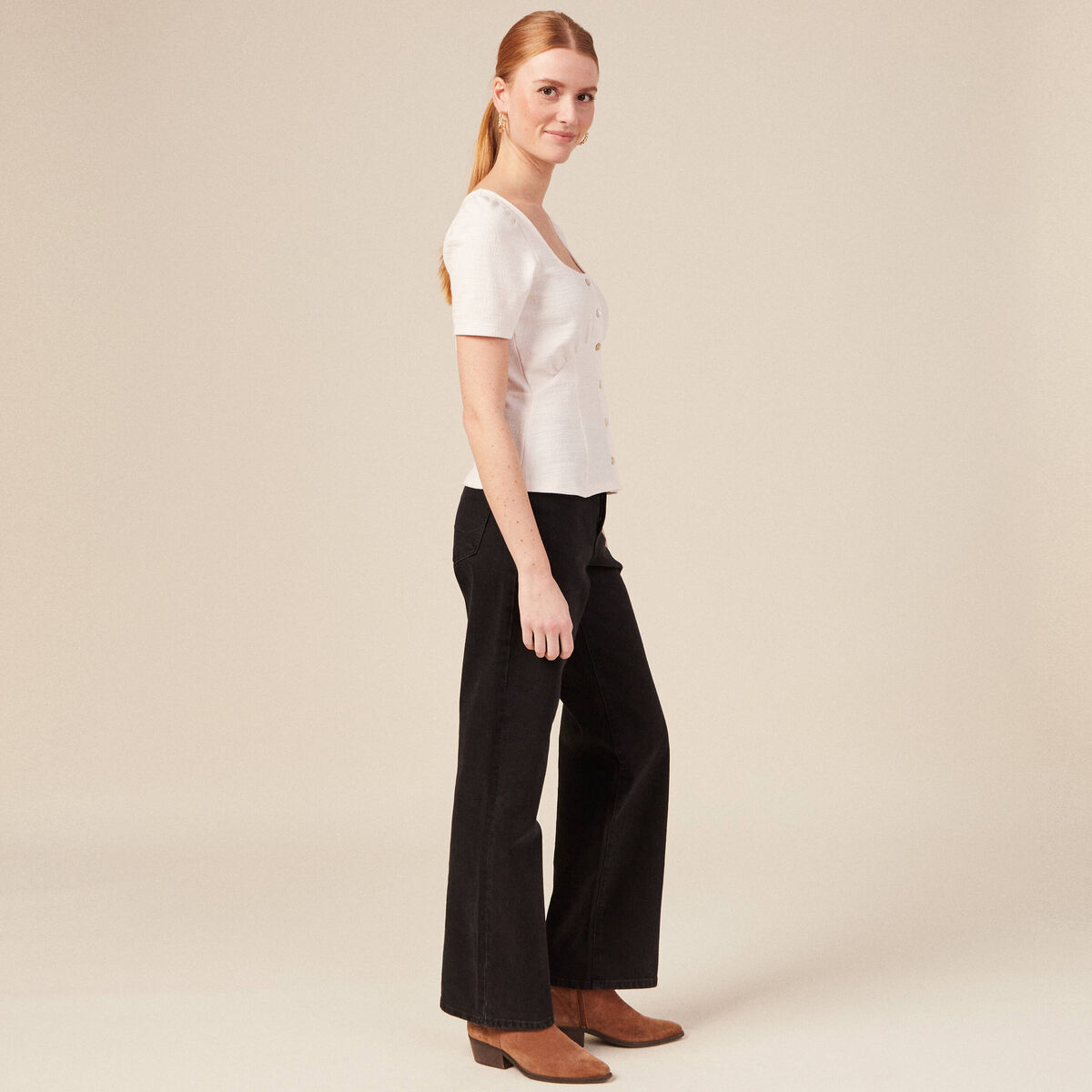 T-shirt manches courtes ecru femme
