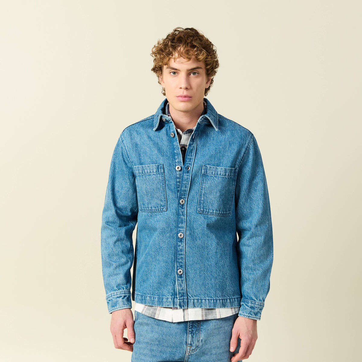 Surchemise en jeans coton coupe droite denim double stone homme