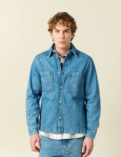 Surchemise en jeans coton coupe droite denim double stone homme