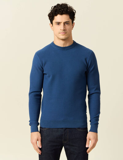 Pull fin col rond manches longues bleu fonc&eacute; homme