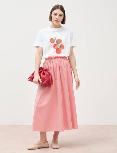 T-shirt &agrave; motif en coton manches courtes blanc femme