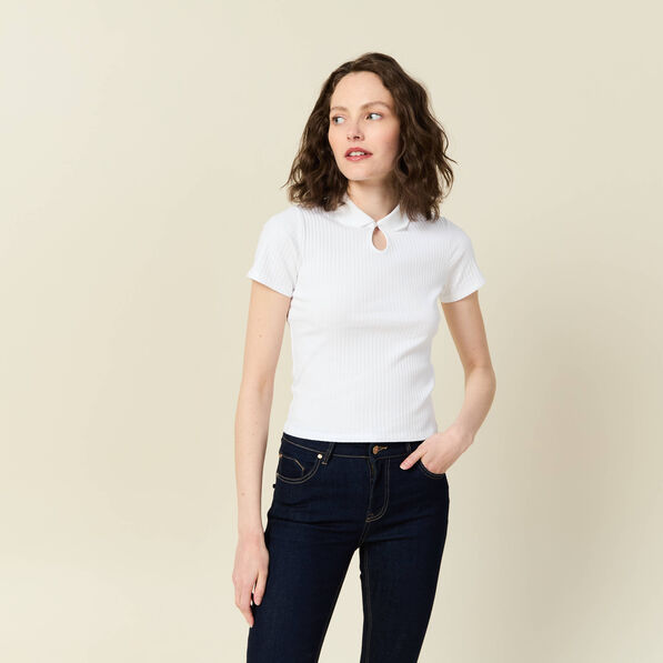 Polo manches courtes blanc femme