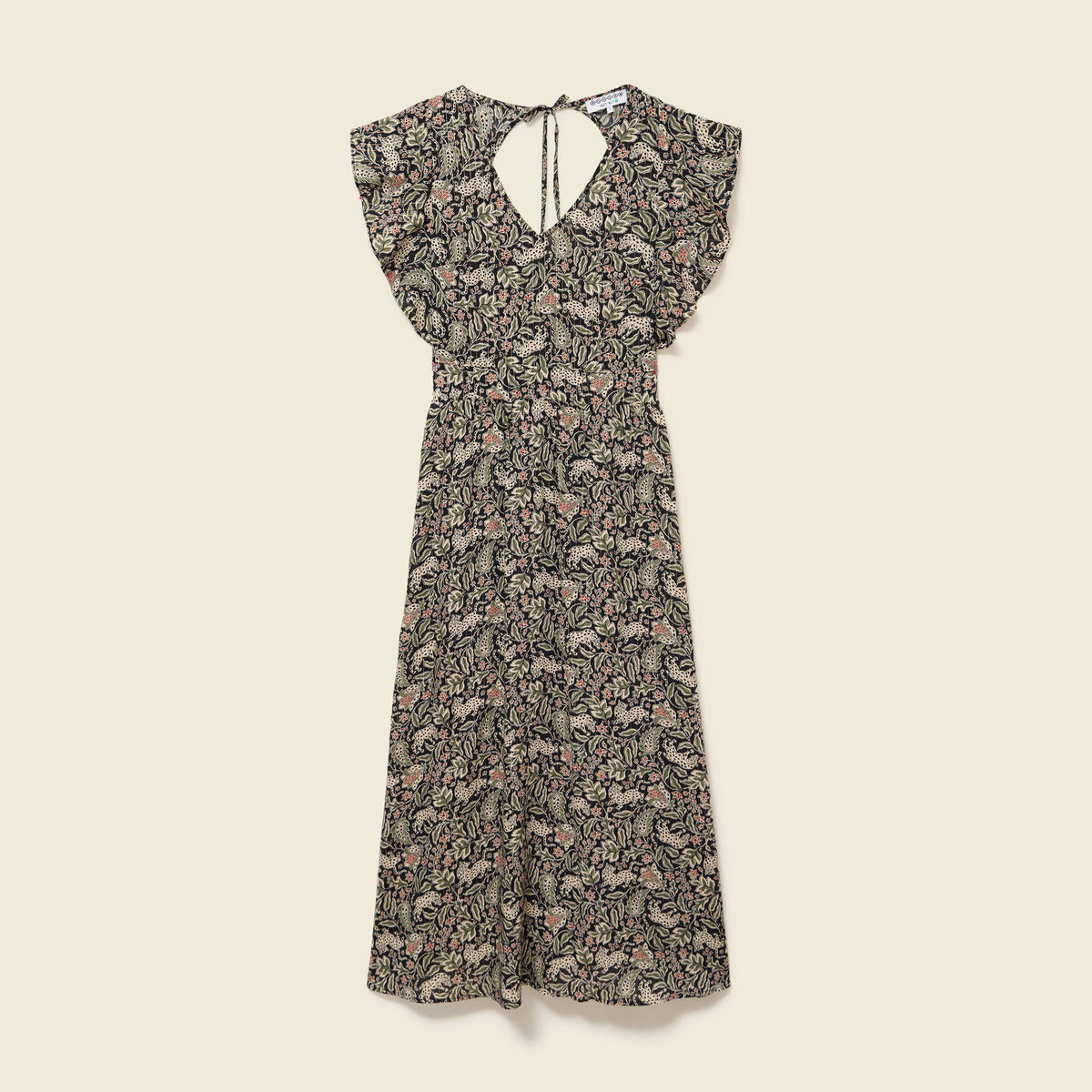 Robe longue &eacute;vas&eacute;e col v manches courtes noir femme