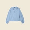Sweat manches longues col polo bleu clair femme