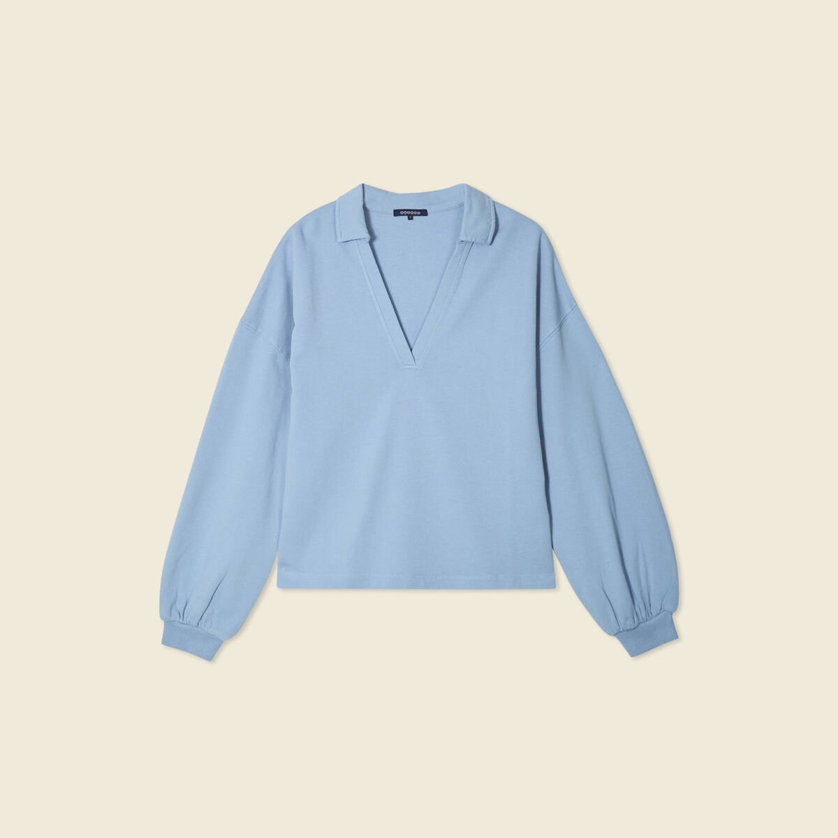 Sweat manches longues col polo bleu clair femme