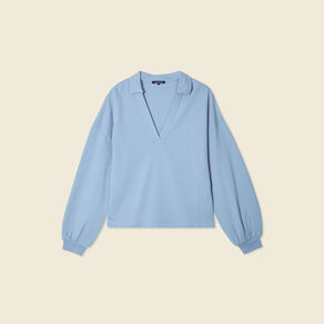 sweat manches longues col polo bleu clair femme Sweat manches longues col polo bleu clair femme