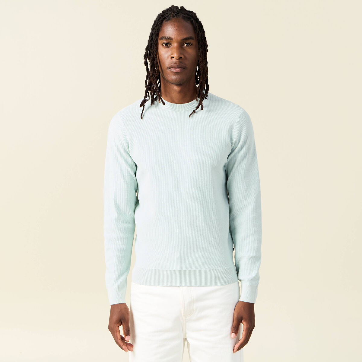 Pull fin col rond manches longues bleu clair homme