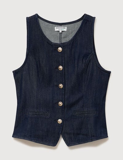 Gilet en jeans sans manches col rond denim brut femme