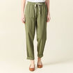 Pantalon droit à coulisse vert kaki femme