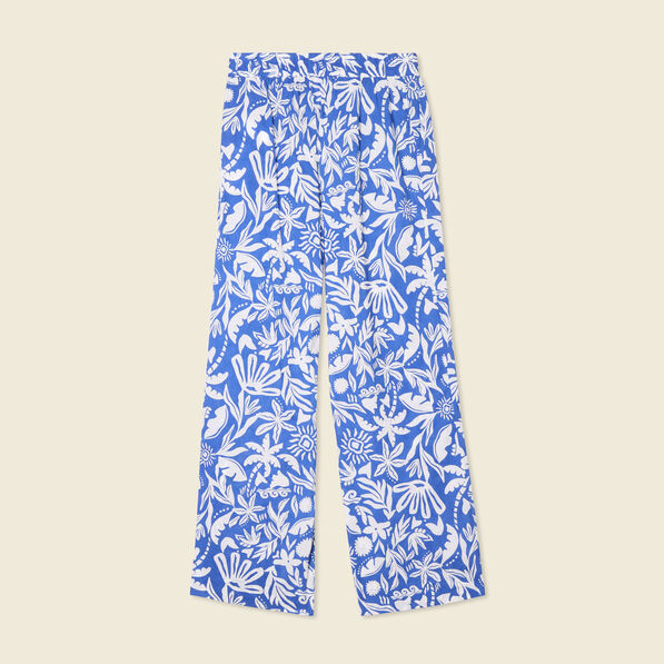Pantalon large taille haute bleu femme