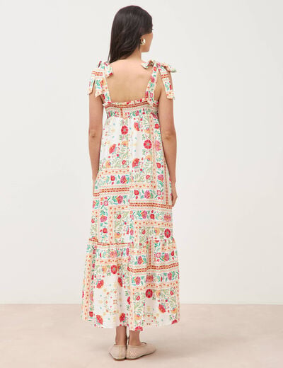 Robe bretelles col carr&eacute; fluide blanc femme