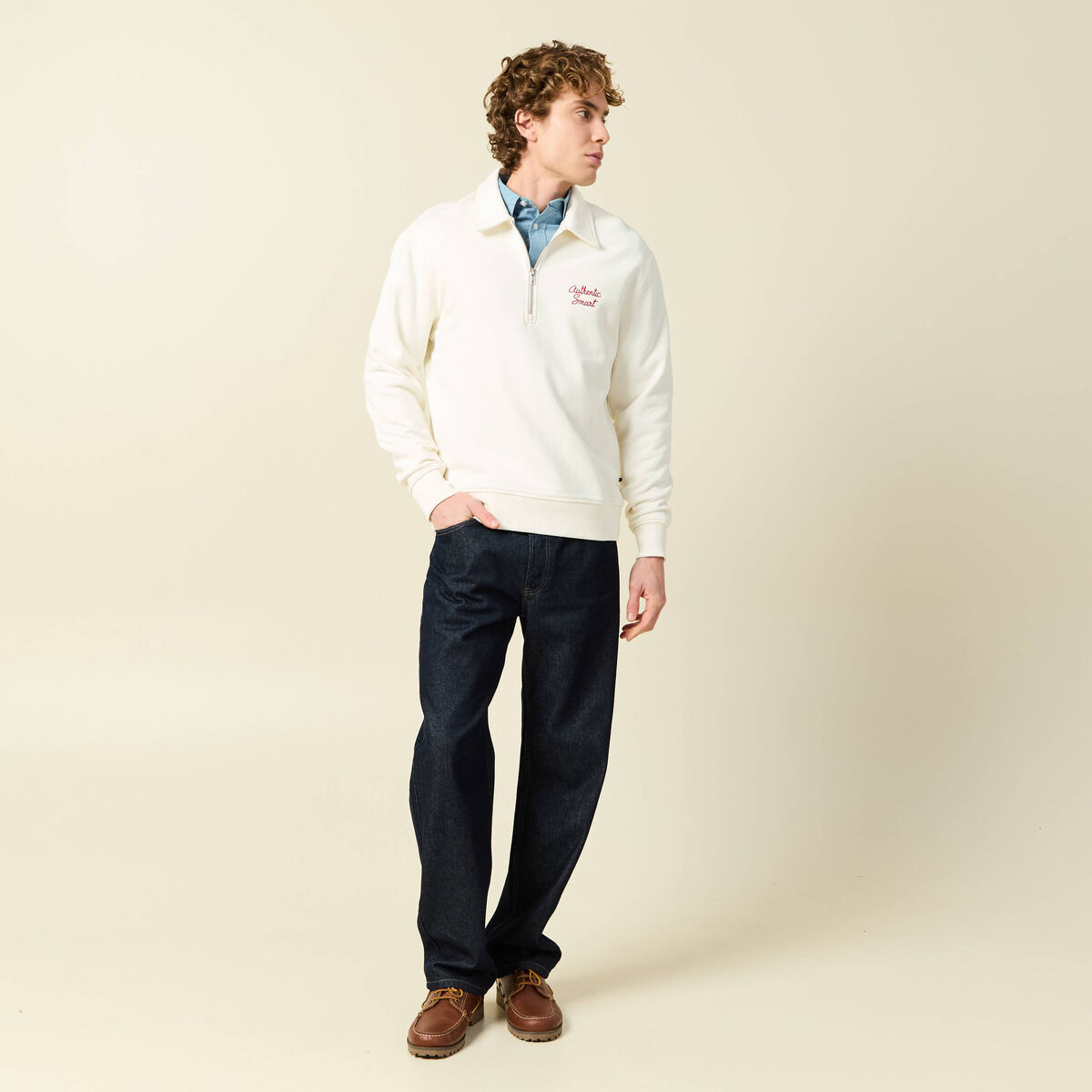 Chemise en coton manches longues denim bleach homme