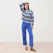 Pull droit manches longues col rond bleu femme