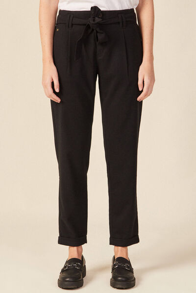 Pantalon paperbag noir femme