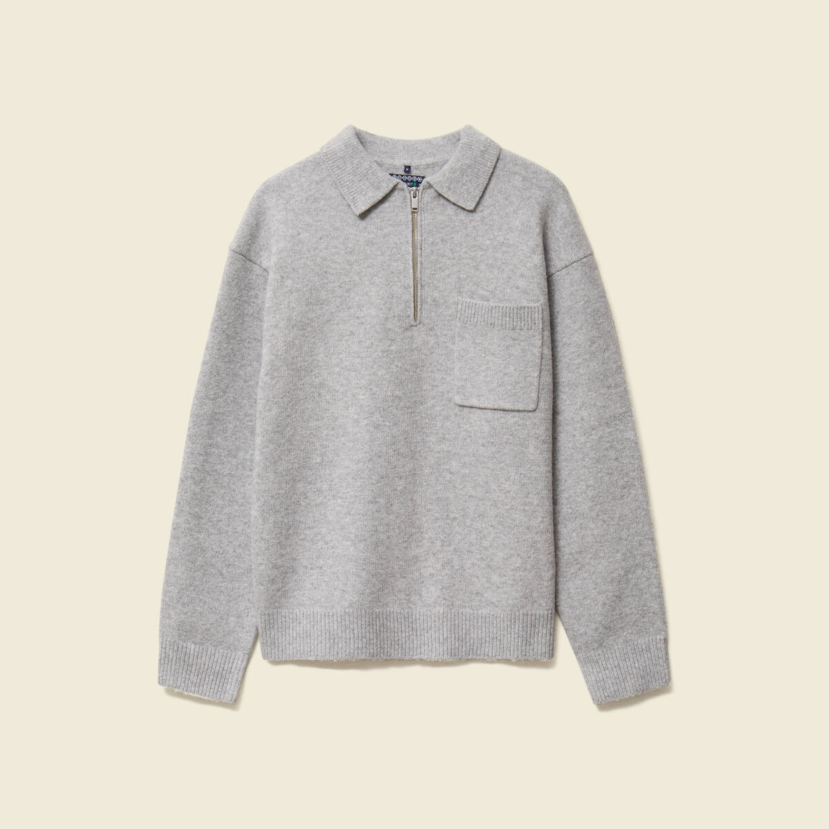 Pull manches longues col polo zipp&eacute; gris homme