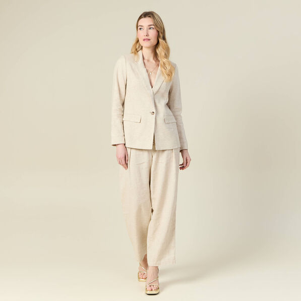 Pantalon large taille haute sable femme