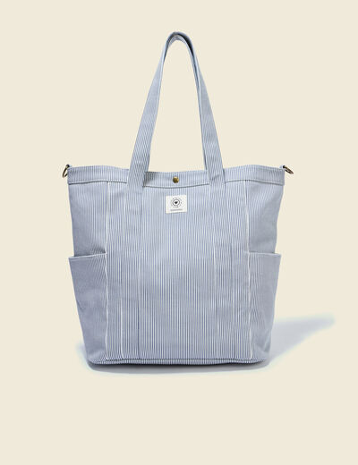 Cabas en coton avec doublure bleu marine femme