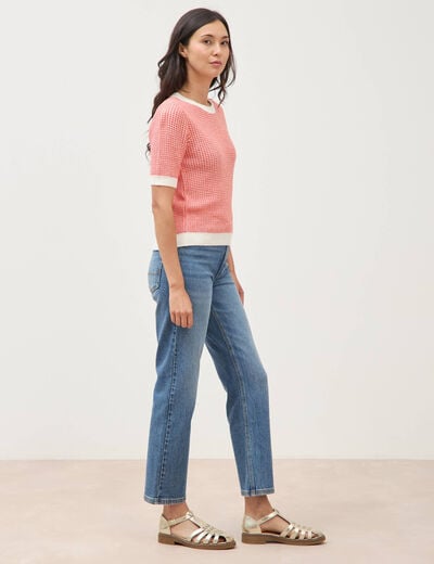 Pull droit court manches courtes orange fonc&eacute; femme