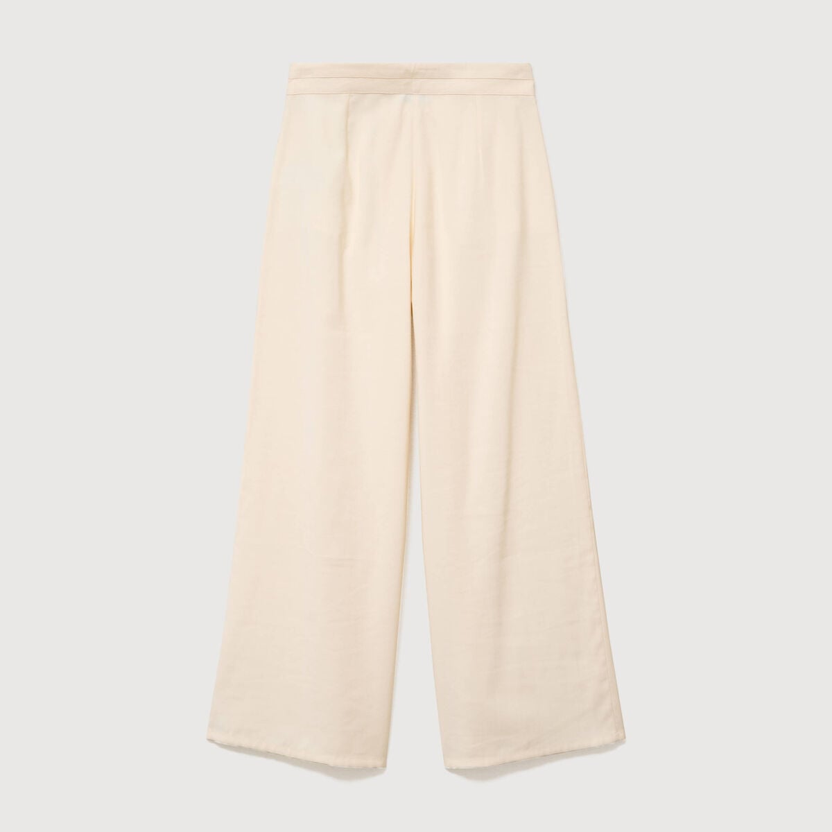 Pantalon large taille haute ceinture ivoire femme