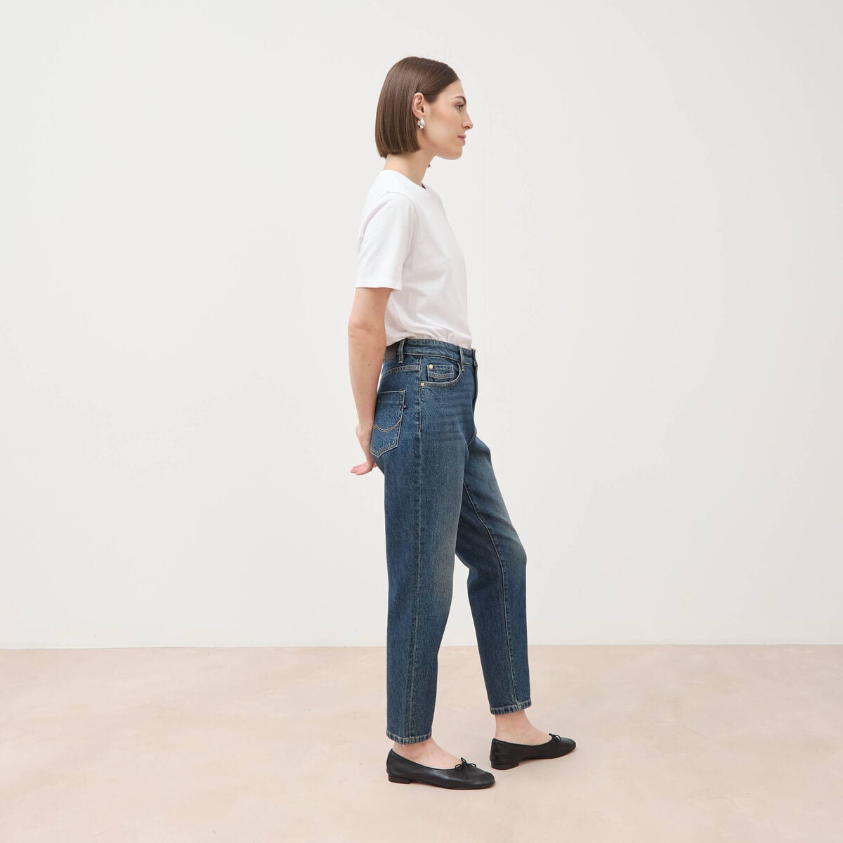 Jeans mom 7/8&egrave;me bleu femme
