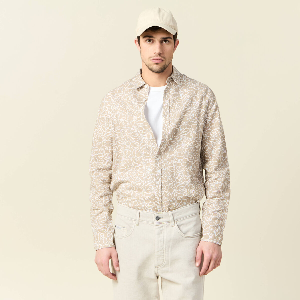 Chemise manches longues beige homme