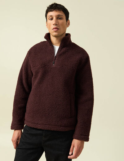 Sweat effet polaire col montant bordeaux homme