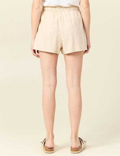 Short droit taille élastiquée creme femme