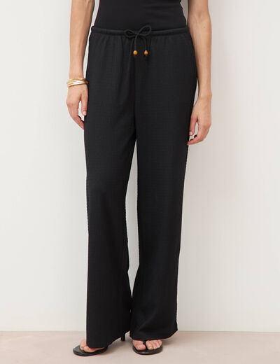 Pantalon large taille haute ceinture noir femme
