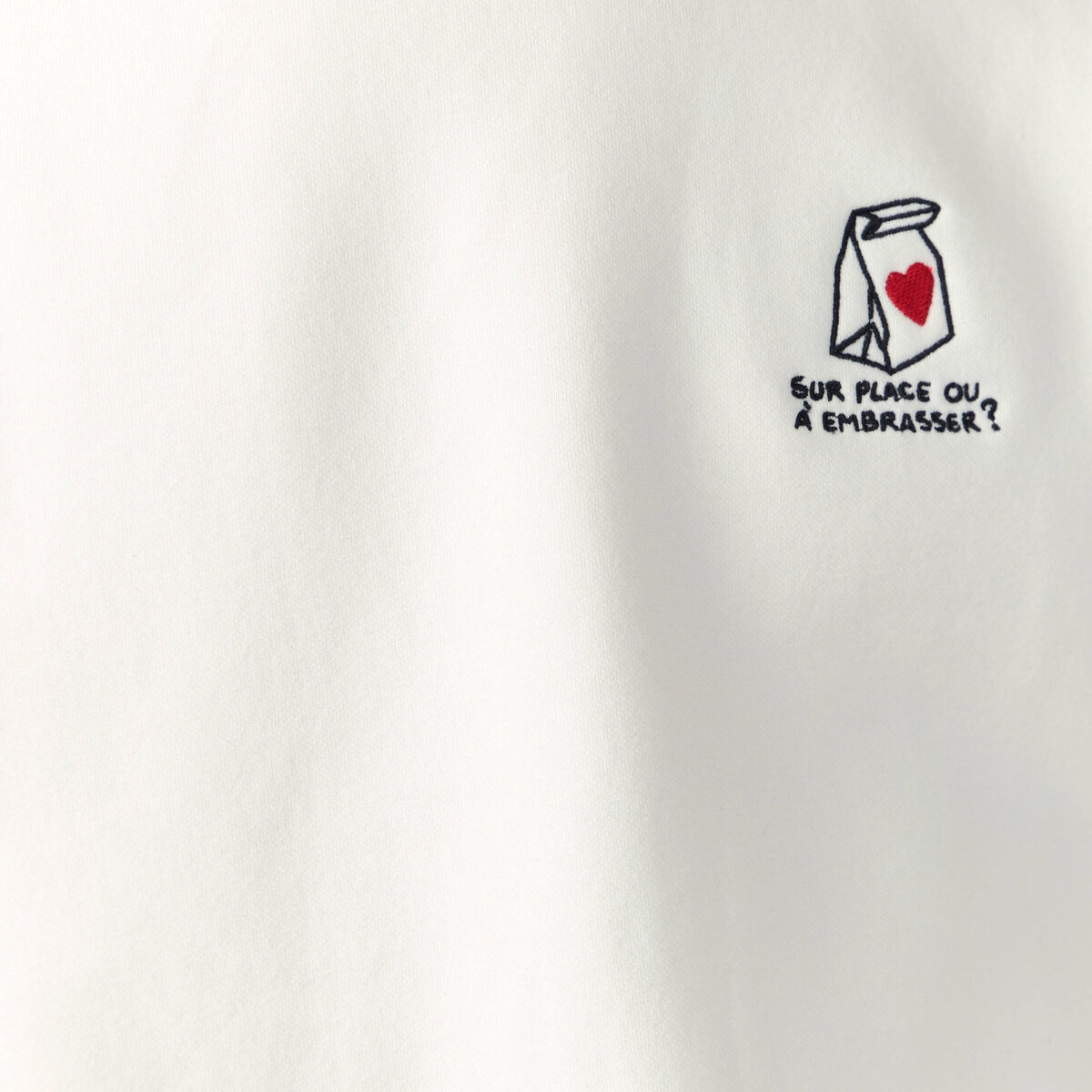 Sweat ras de cou manches longues brod&eacute; ecru homme
