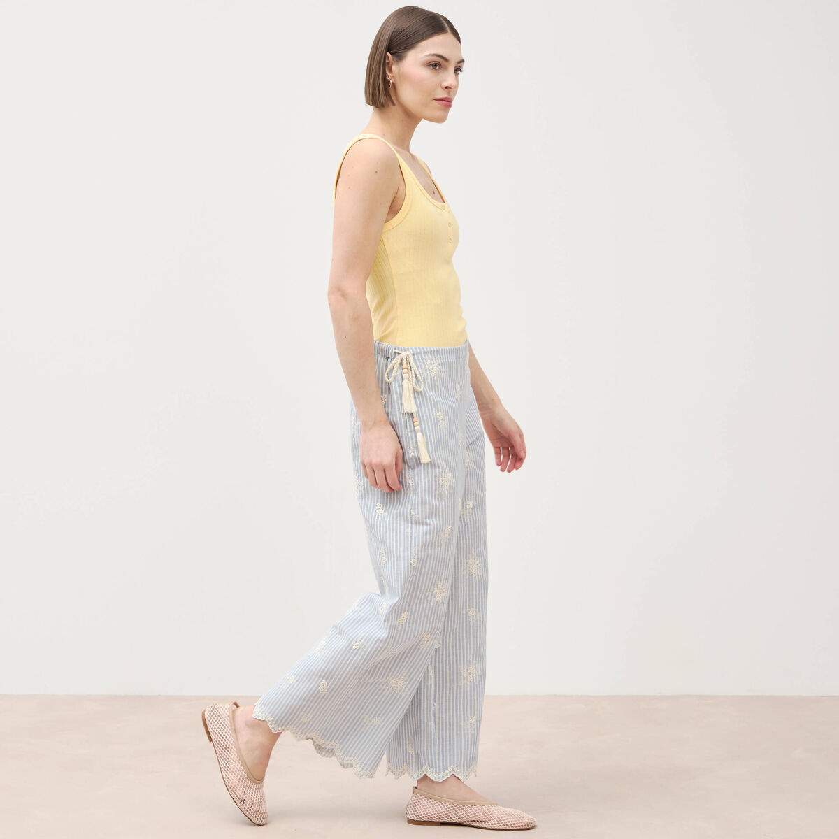 Pantalon loose taille standard bleu clair femme