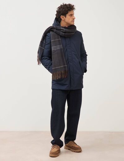 Parka longue droite &agrave; capuche bleu marine homme