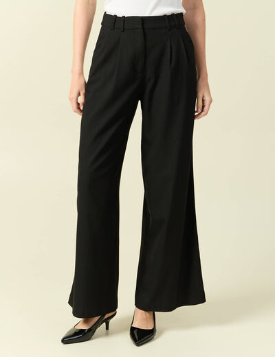 Pantalon large taille haute noir femme