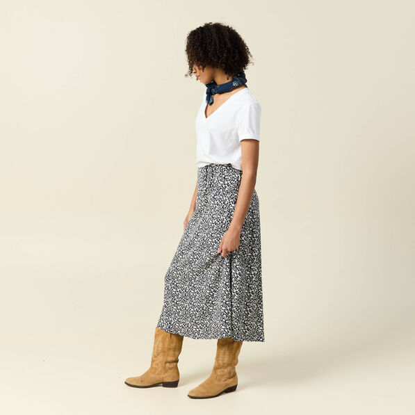 Jupe longue portefeuille bleu femme