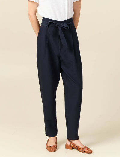 Pantalon carotte taille haute bleu marine femme