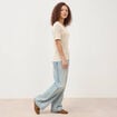 Pull droit court manches courtes ecru femme